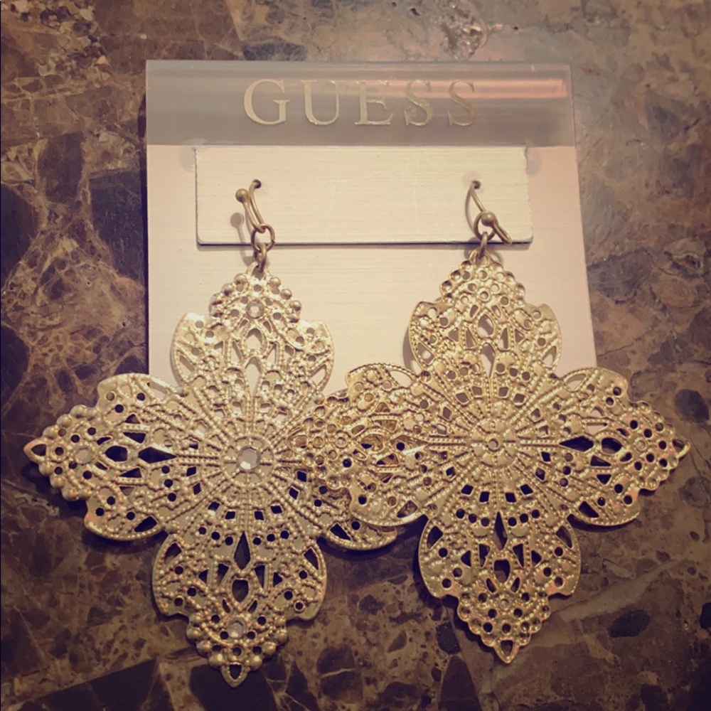 Gold Fish Hook Flower Earrings